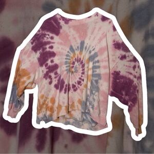 American Eagle Outfitters Pink and Purple Tie-Dye Crewneck